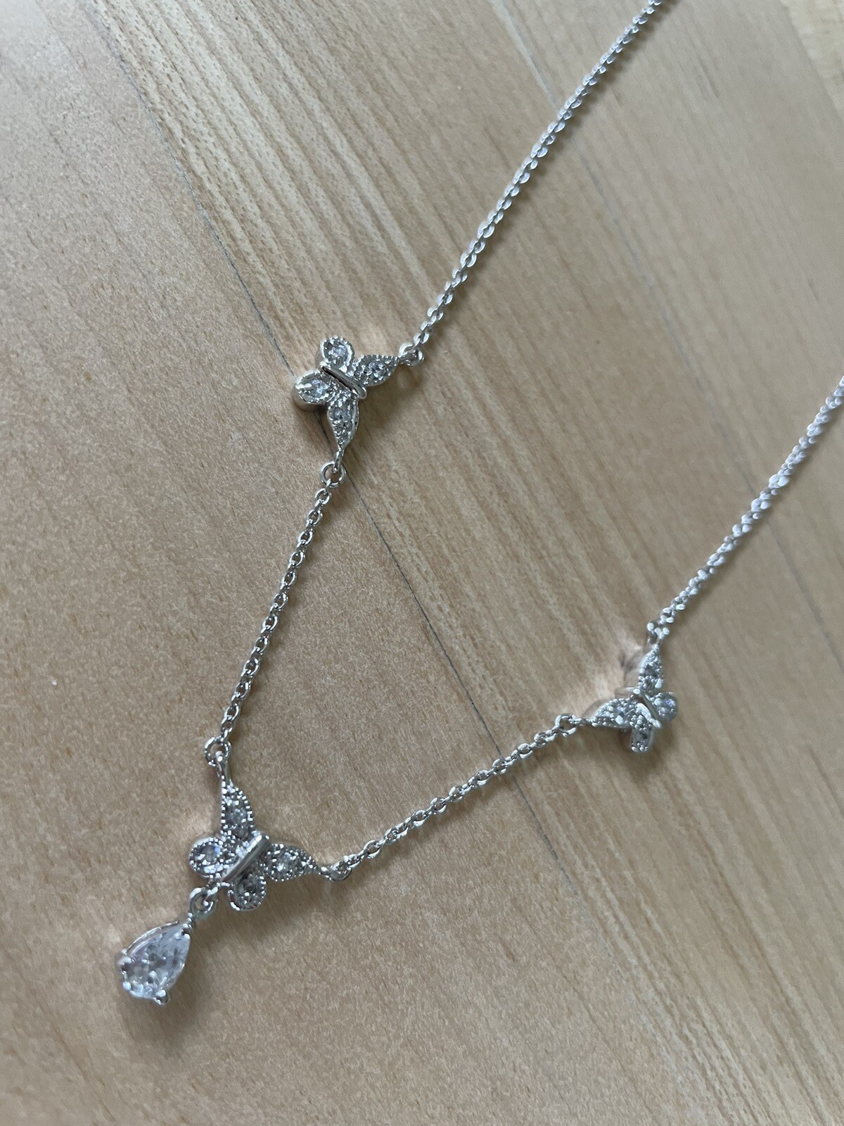 Y2K Butterfly Necklace 925 Sterling Silver CZ Gem