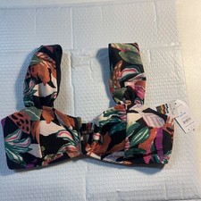 Women's Time and Tru Wide Strap V-Wire Bikini Top Floral Multicolor L 12-14