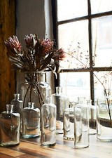 Image of Tall Glass Bottle Vase, Slim Clear Vase, Vintage Rustic Stem Bud Flower Bottle