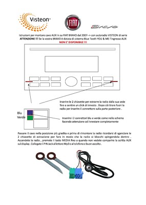 Cavo Aux Con Jack Femmina 3,5 Mm Per Fiat Bravo (dal 2007) – 1,5 M Con Kit Smontaggio Per Radio Visteon – Ingresso MP3/Smartphone - 2
