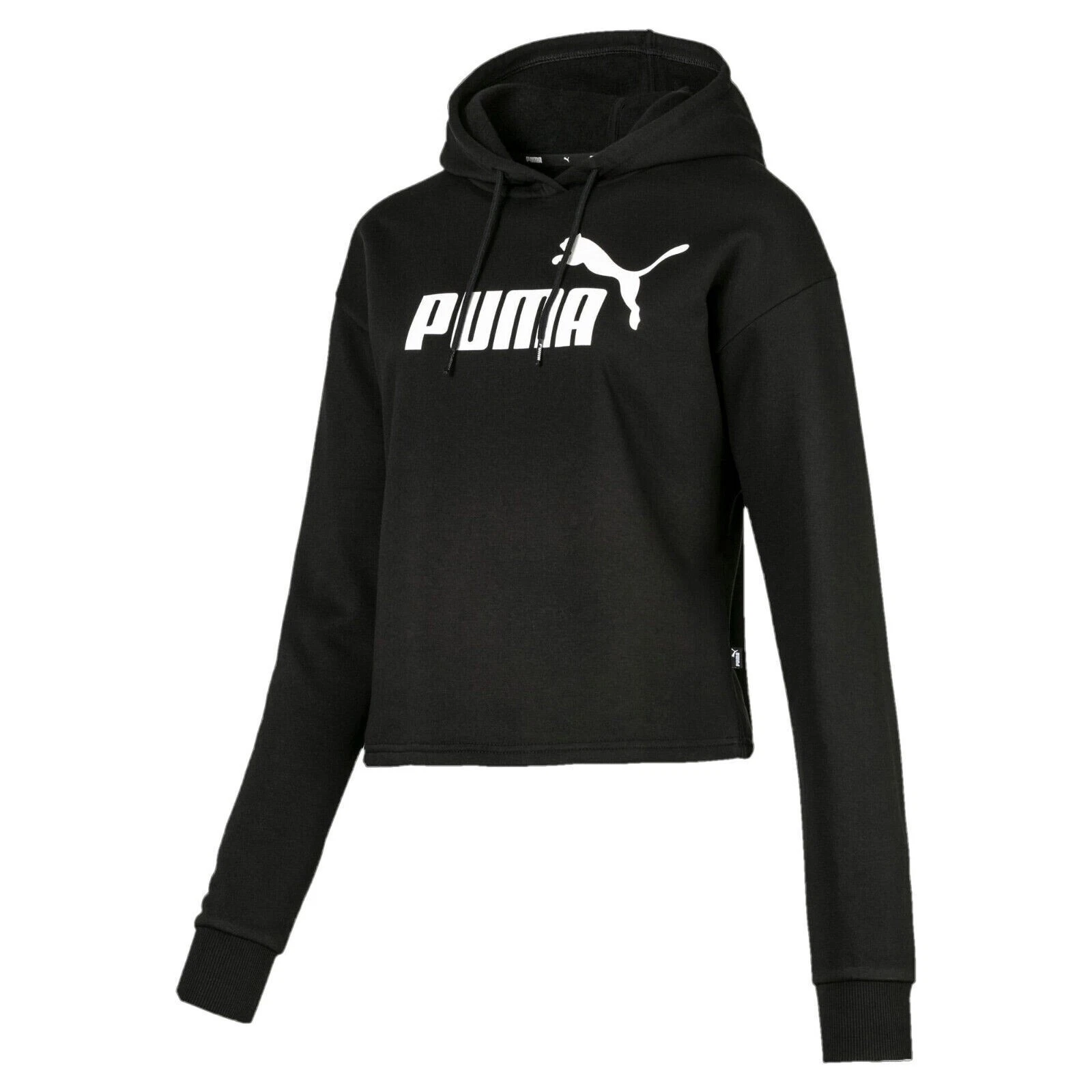 Puma Black Women's Cropped Hoodie Essential Elevated Cropped Pullover XS-S
