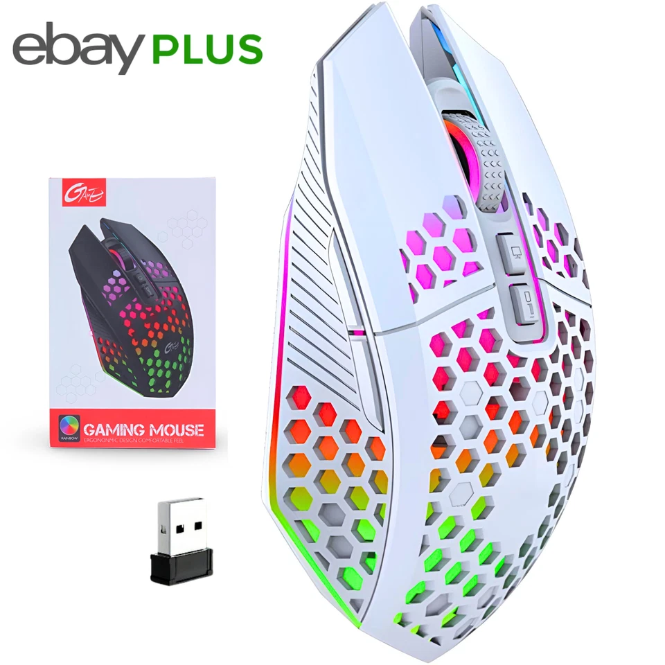 Gaming Maus Kabellos Weiß Wireless Leise RGB Mouse PC Laptop Funk USB-Dongel - Bild 2 von 4