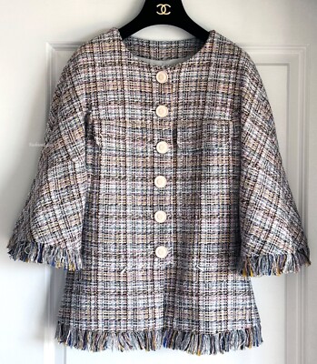 18P CHANEL ジャケット NEW CHANEL 18P MULTICOLOR TWEED FRINGE CC BUTTONS JACKET 34 XS | eBay