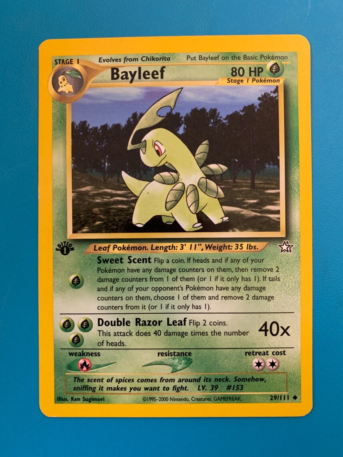 1st Edition Bayleef 29/111 Neo Genesis Set Rare Vintage Pokemon Card - NM