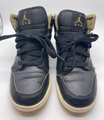 Nike Air Jordan 1 Mid Shoes Black Gold 554724-042 Leather  display picture 3