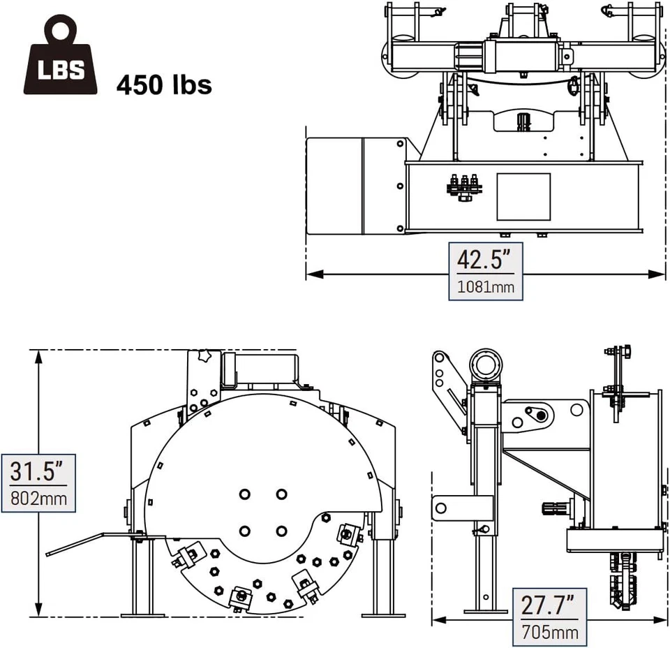 Amoladora de tocones MechMaxx de toma de fuerza de 3 puntos para tractor de 15-45 hp, diámetro del volante de inercia de 24"", SG24 Foto 2 de 4