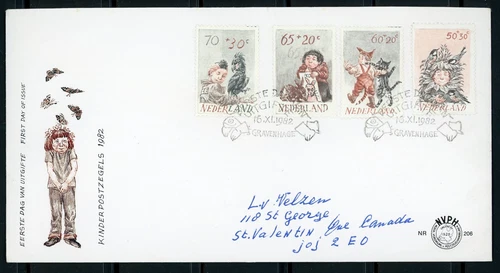 NETHERLANDS 1982 POSTED FIRST DAY COVER TO CANADA, CHILDREN'S STAMPS !! N97