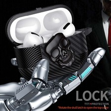 Funny Skull Carbon Fiber Pattern Hard Case Keychain For AirPods Pro 3/4/Pro 2/3