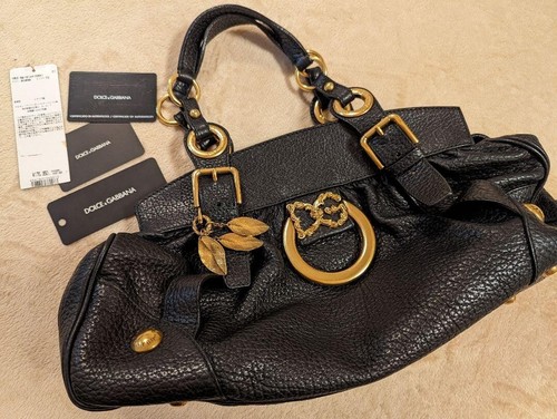 Dolce & Gabbana D&G DG Logo Leaf Leather Tote Bag Women Black Genuine - Picture 6 of 8