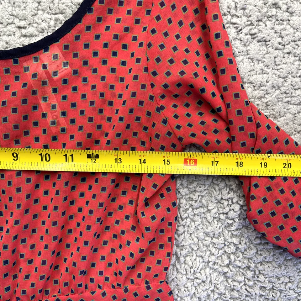 Blusa de sombra de ojos ajustada y acampanada para mujer pequeña roja transparente cremallera completa espalda manga 3/4 Foto 4 de 4