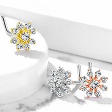 Double Tiered CZ Starburst 316L Surgical Steel L Bend Nose Stud Rings 20G