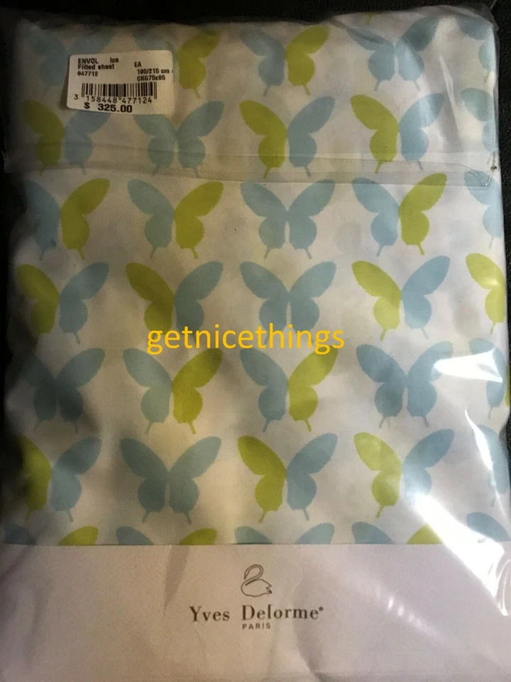Sábana Ajustable Yves Delorme 75x85 Envol Mariposa Blanco Azul Amarillo Satén Francia Foto 4 de 4