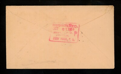 US Postal History #U364+#307 Registered 1903 New York NY to Lake