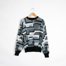 Vintage Geometric Pattern Acrylic Sweater Mens Large - Abstract Jumper Grandpa