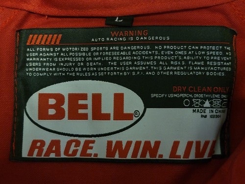 BELL RACING DRIVING SUIT RED ADULT LARGE SFI 3.2A/1 - Picture 2 of 5