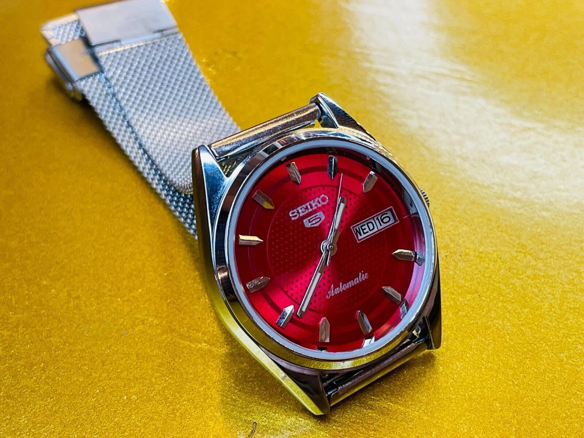 Seiko 5 autom tico para hombre de acero con esfera roja d a fecha
