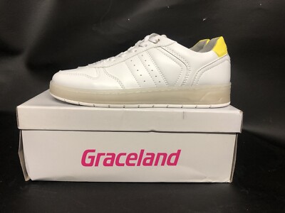 Graceland Deichman Weiß Gelb Kunstleder Turnschuhe Sneaker UK 6 EU 40