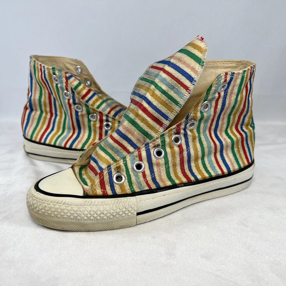 1980s Candy-Stripe and Gold Lurex Thread Converse Made in USA Vintage, size 5 - Image 2 of 4