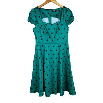 Dally & Datty Fit And Flare Dress Size 12 Green Polka Dot Cotton Scoop Neck