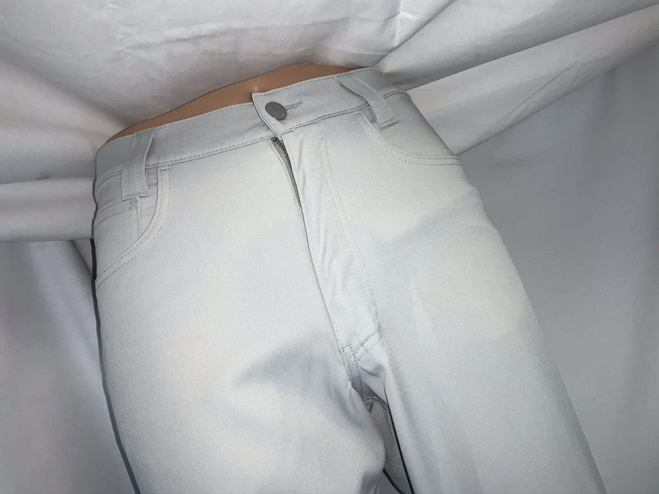 Calça Versace Classic tamanho 30 Wmn cinza poli frente plana 30” costura interna Itália YGI I0-363 - Imagem 3 de 4