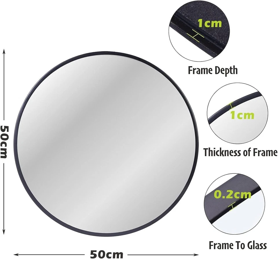 Wandspiegel Runder Spiegel Design Schwarz mit Rahmen aus Metall 50cm B1050 - Bild 3 von 4