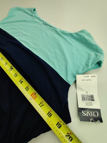 Chaps Wmn's Sz Large Navy/Aqua Sleeveless Round Neck Loose Stretch Dress "New" - Picture 7 of 8