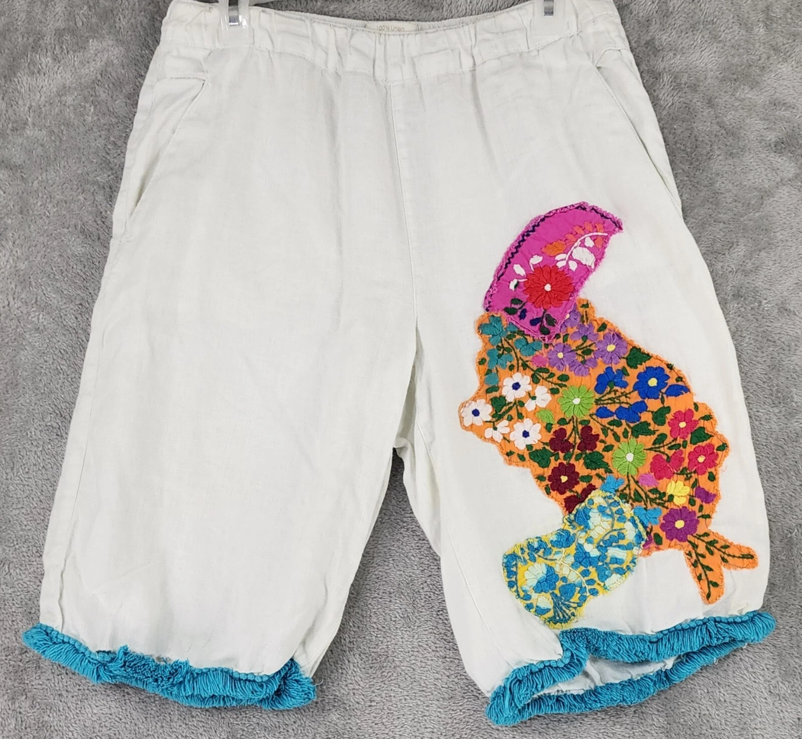 Cynthia Rowley Shorts Womens Medium White Linen Embroidered Patchwork Casual