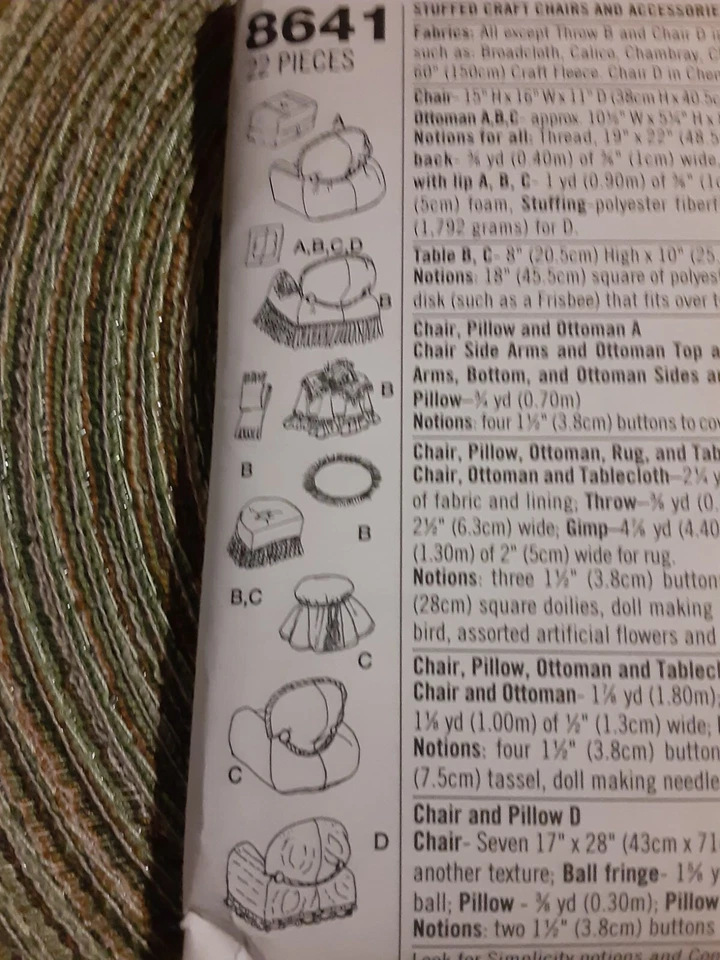 Simplicity Crafts Pattern 8641 Sunrise Designs Doll Furniture Uncut - Image 2 of 4