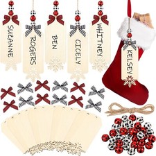 Vicenpal 12 Set Christmas Stocking Name Tags Xmas DIY Wooden Name Signs Inclu...