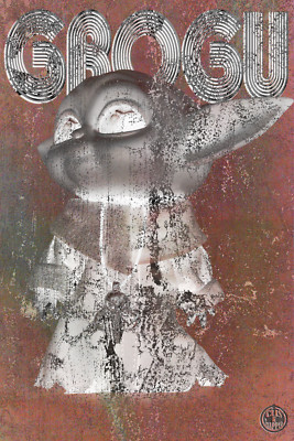 BABY YODA GROGU GRUNGE CANVAS ART PIECE MADE BY @CUSISNAPPED