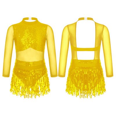 Mädchen Overall Latin Trikot Salsa Chacha Tanzbekleidung Langarm Kleid Kinder