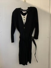 Maggie Lawrence Dress Size 5/6 Rayon Romper Black Belt Long Sleeve Vintage