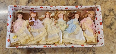 Dillards Trimmings Victorian Porcelain  Doll Christmas Ornaments 3.5'' Box of 6