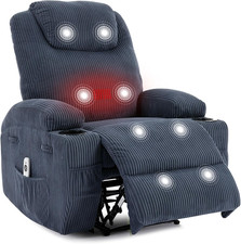 Blue Corduroy Electric Massage Recliner Chair with USB  Cup Holders