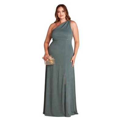 NWT Birdy Grey Kira Crepe Sea Glass 2XL One Shoulder Bridesmaid Maxi  Dress