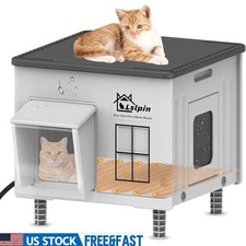 Heated Outdoor Cat House Weatherproof Insulated Shelter W/ Escape Door New