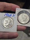 Very Nice BU/UNC 1968-D & 1969-D Kennedy 40% Silver Half Dollars. Denver Mint