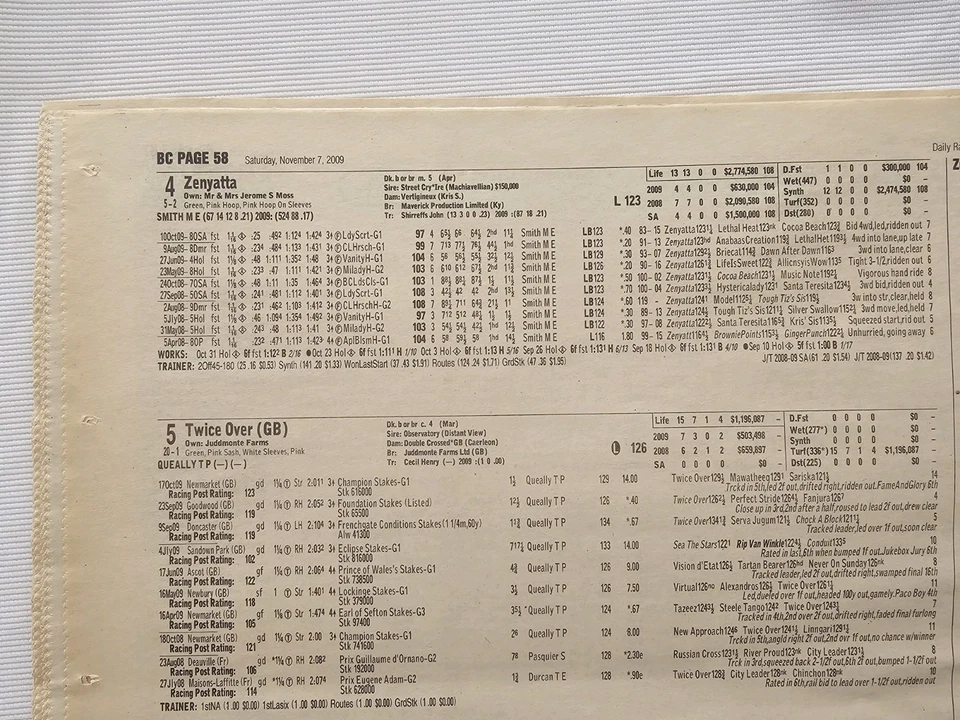 Zenyatta Breeder's Cup 7 de noviembre de 2009 forma de carreras diarias victoria histórica en SA Foto 4 de 4