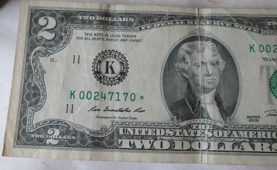 2009 $2 REPLACEMENT *STAR* NOTE, ONLY 512K PRINTED, DALLAS, TX. K00247170* CIRC. - Image 3 of 4