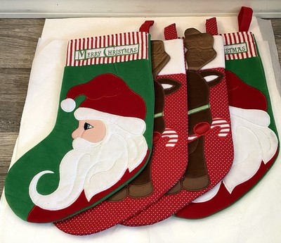 Vtg Dakin 4 Xmas Stockings 1984-86 Two Santa s Two Rudolphs 15  Sweet! Very Nice