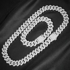 2PCS Iced Out Cuban Chain Set Hip Hop Miami Curb Necklace Bracelet Unisex