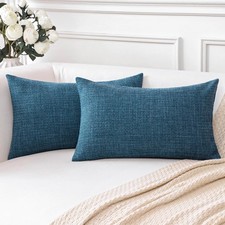 OTOSTAR 2-Pack Dark Blue Linen Lumbar Throw Pillow Covers 16x24" Cushion Cases