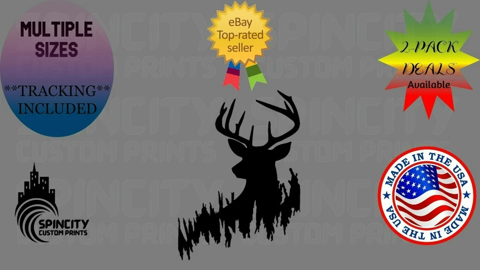 Calcomanía de ciervo cola blanca - camión de caza, computadora portátil, pegatina de parachoques varios tamaños Foto 2 de 4