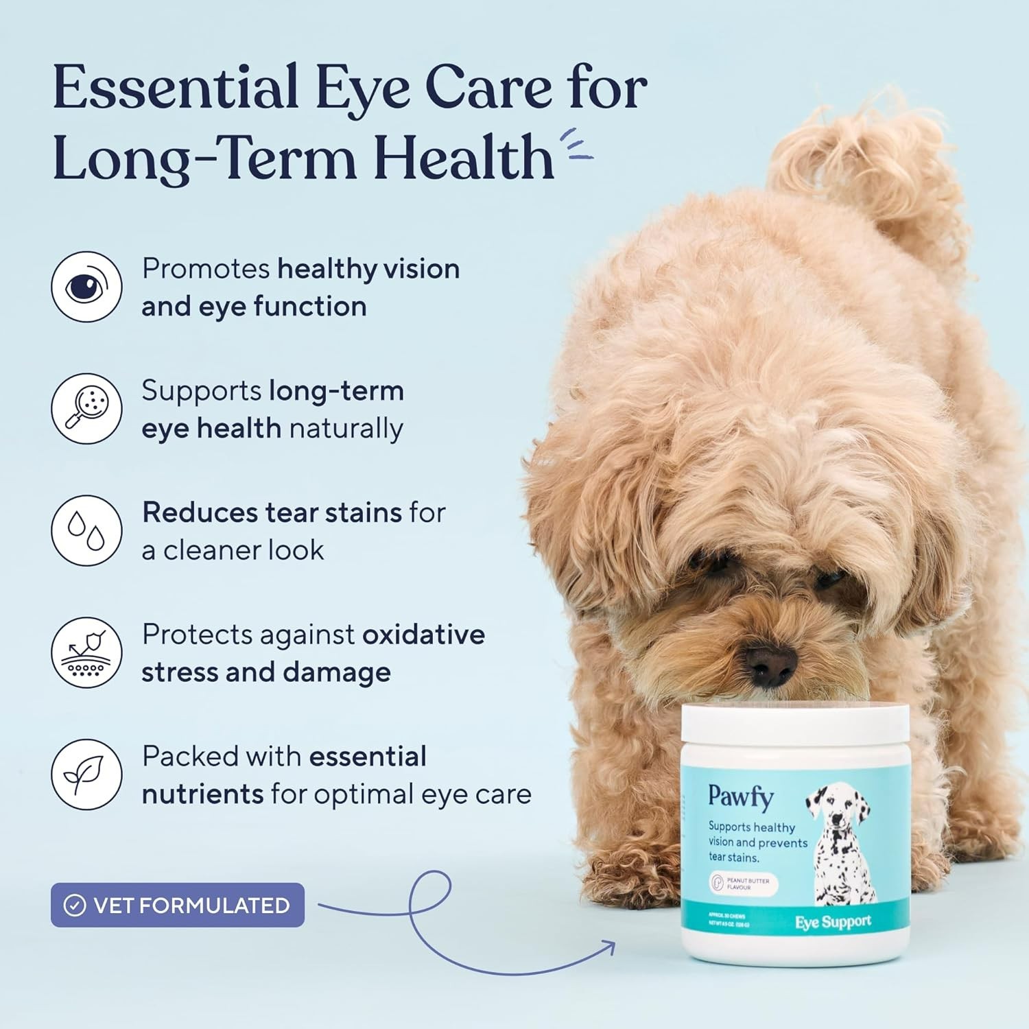 Pawfy Eye Support Soft Chews - Prevent Tear Stains - Support Eyesight - 30 Chews