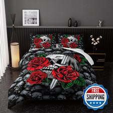 Nttopship Skull Comforter Red Floral Bedding Setcomforter Set Twin Size Gothic