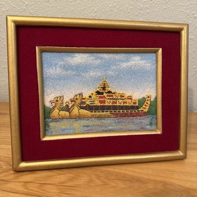 Myanmar Handmade Natural Gemstone Painting matted and Framed