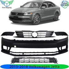 Front Bumper Cover Fascia & Grille Assembly Kit For 2015-2018 Volkswagen Jetta