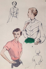 Vtg 1950s Butterick 5118 Sew Pattern Button Up Blouse Top Shirt Tucks Size 18 36