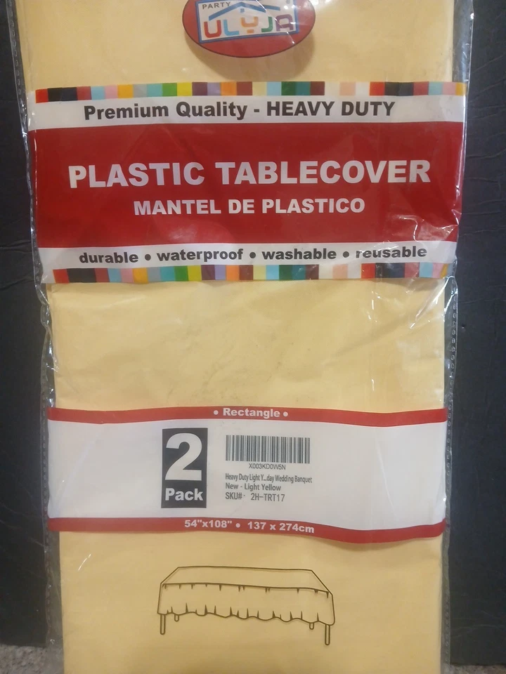 Plastic Table cover 2 pack Rectangle 54" x 108" light yellow - Image 2 of 4