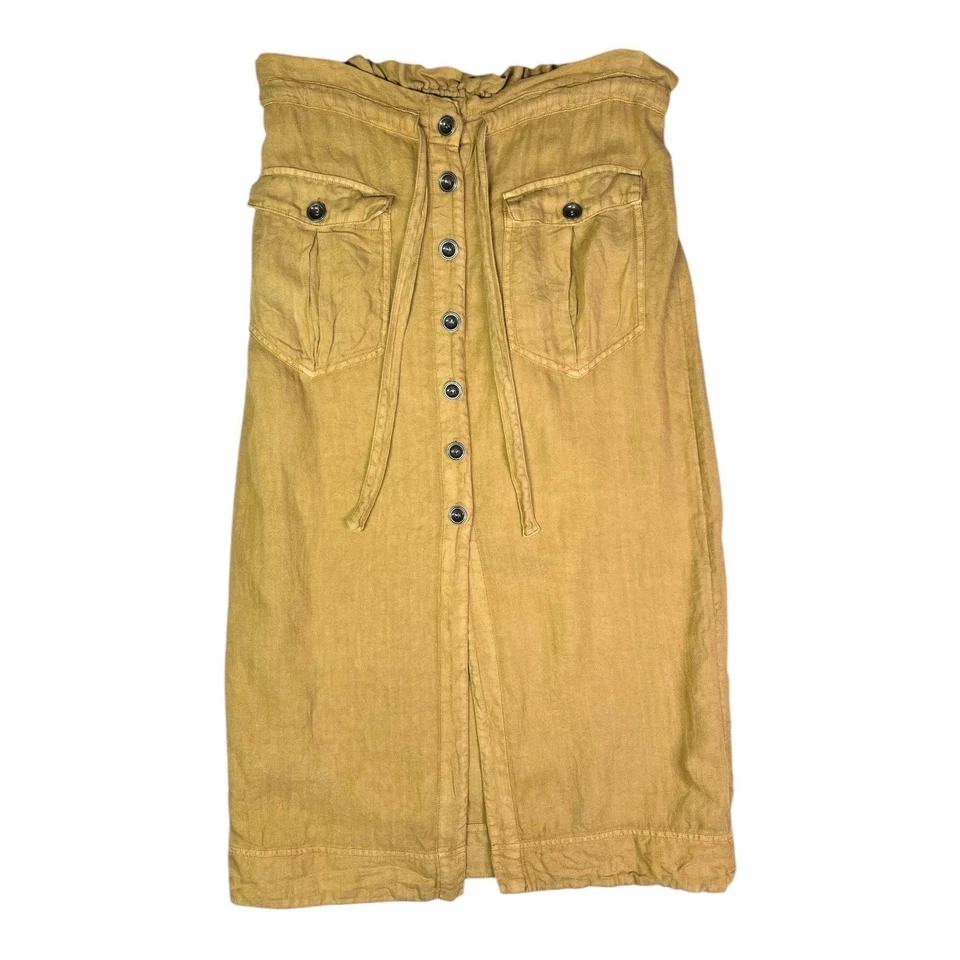 Falda Free People Talla M Lino Amarillo Dorado Botón Cordón Foto 4 de 4